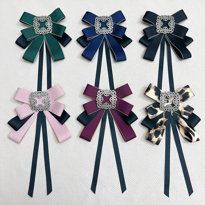 

Bow Collar Flower Multicolored Fabric Ribbon Handmade Jewelry Korean Vintage Rhinestone Brooch Women's Shirt Accessories Bow-tie