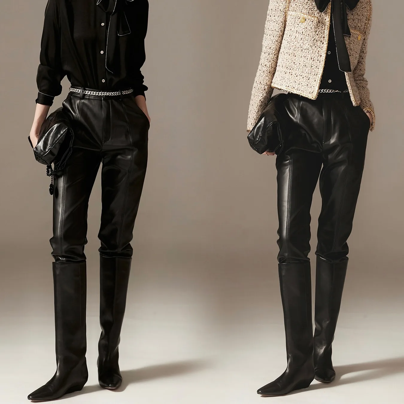 2024 New Genuine Sheepskin Leather Pants Street Versatile Vertical Stripes Slimming Pint Pants E21