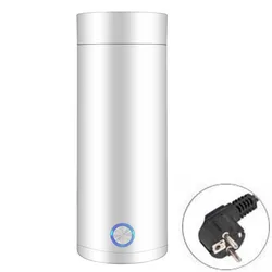 Mini taza electrotérmica portátil con enchufe europeo, hervidor eléctrico de 400ML de viaje, calefacción, aislamiento de agua, tetera integrada, termo de viaje