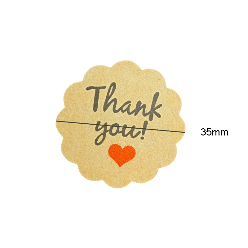 100pcs/Lot Thank you With Red Heart  Kraft Label Sticker DIY Hand Made For Gift Cake Baking Sealing Sticker