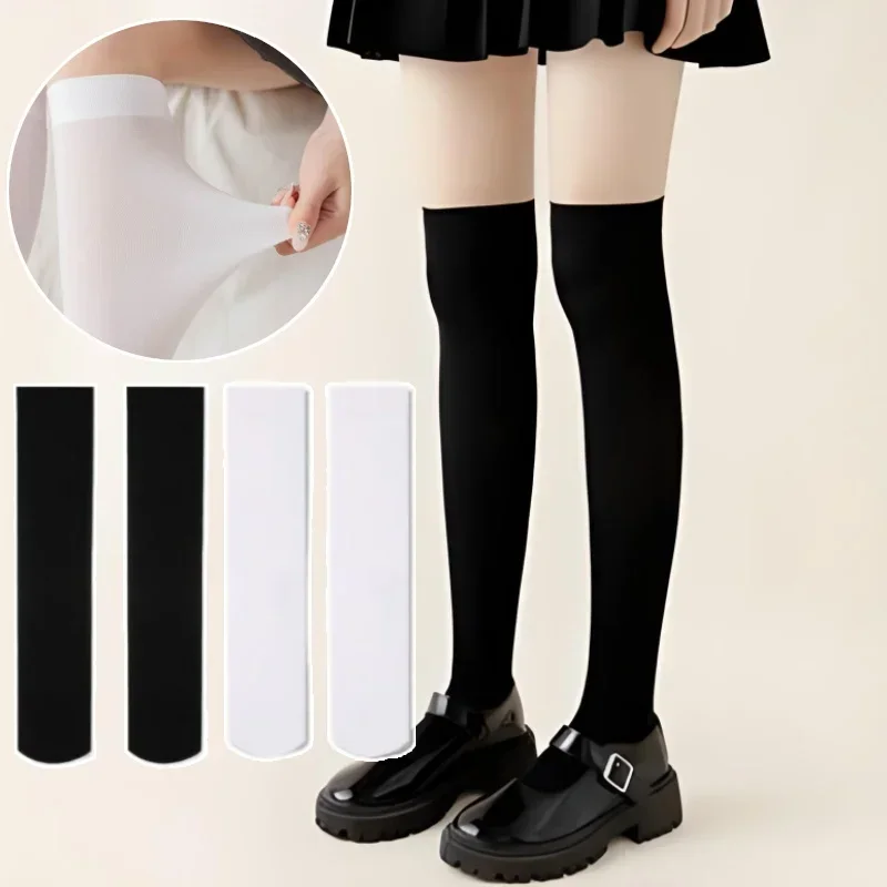 Breathable Sheer Knee Socks Spring Summer Chic Black Trim White Stockings Comfortable Thin Hosiery for Office Dating