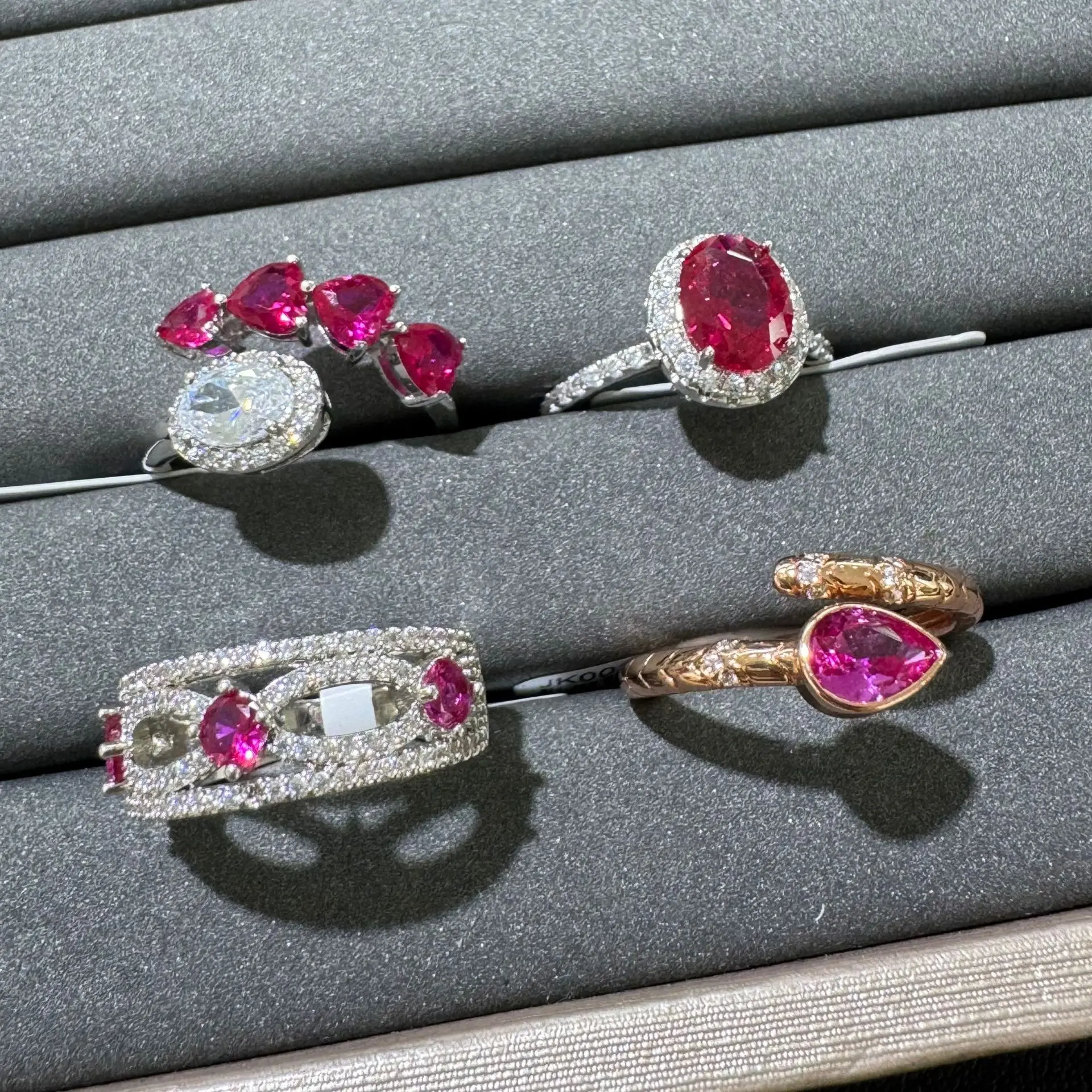 

Ruby Red Cubic Zirconia Ring Collection Oval Heart Pear Cut Silver Rose Gold Plated open ring for women