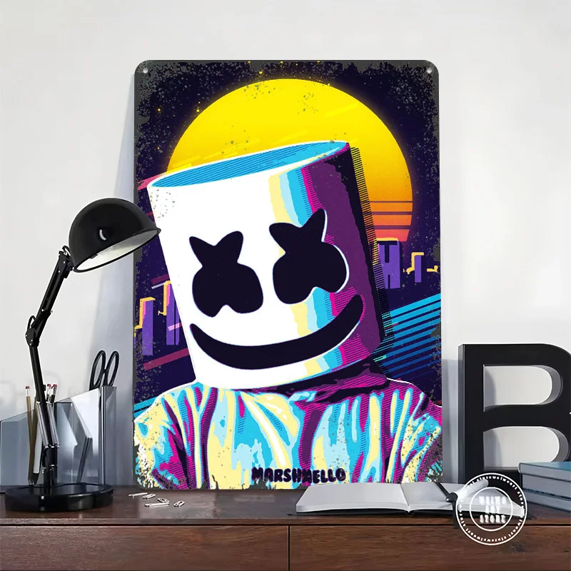 Marshmello Retro Art Tin Plaque Poster Customized Wall Art Retro Vintage Metal Signs for Man Cave Decoration Garage House Decor