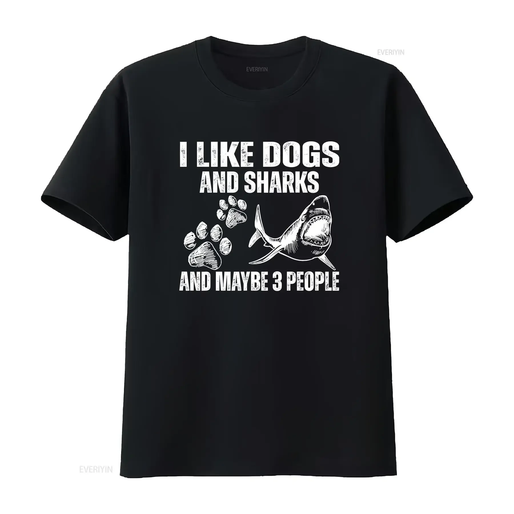 I like dogs and sharks maybe 3 people T Shirt  vintage Washed Versatile streetwear Breathable fashion Stretched Casual