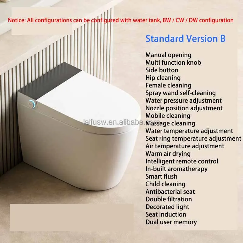 Smart Toilet Korean Sensor Tankless Wifi Includes Remote Control Smart Bathroom WC Back Pipe P-Trap S-Trap Drainage
