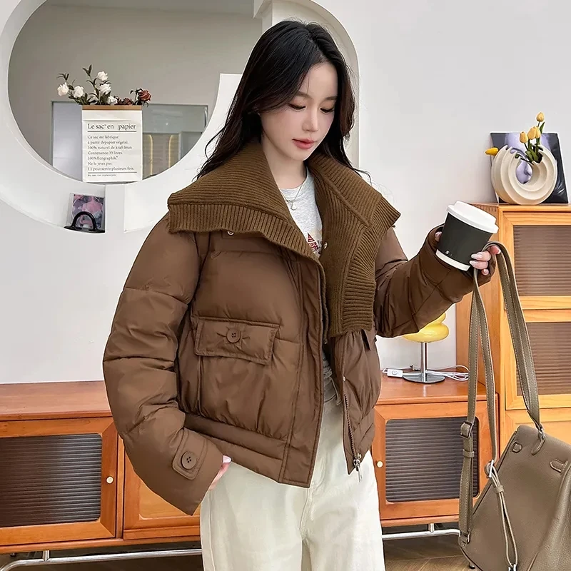 Jaket Parka Wanita Korea Warna Pink Bahan Katun, Mantel Musim Dingin Oversize Tebal Hangat Longgar Model Puffer, Jaket Wanita Polos Modis dengan Ritsleting