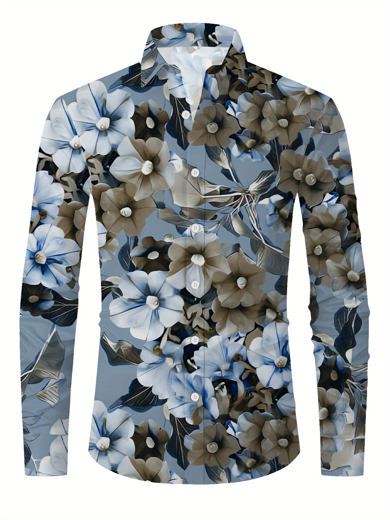 

Men's Floral Print Long Sleeve Shirt Contrast Regular Fit Button-Up, Classic Collar All-Season Versatile Top for Casual