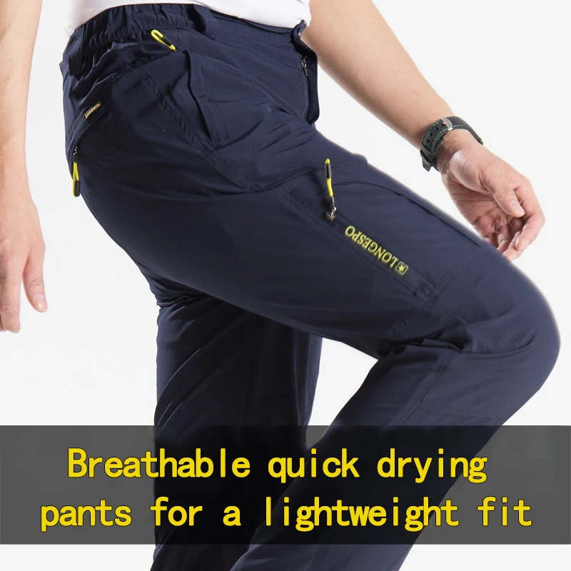 Longe Summer Quick Dry Hiking Pants Men Stretch Waterproof Tactical Pants Zipper Pockets Trousers Lightweight Fishing Pants