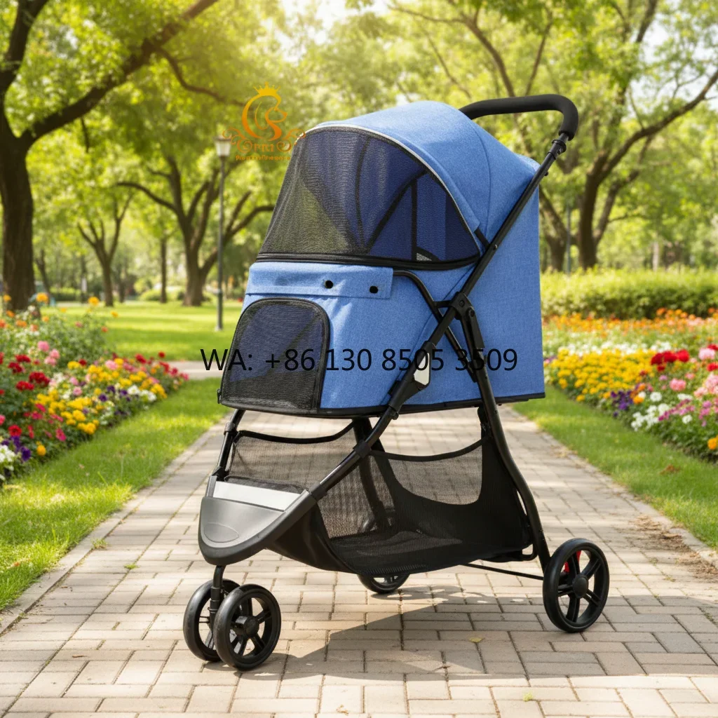 Cost-effective Luxury Blue Pet Carrier & Travel Stroller Lightweight Double Dog Buggy and Carrier for Pets