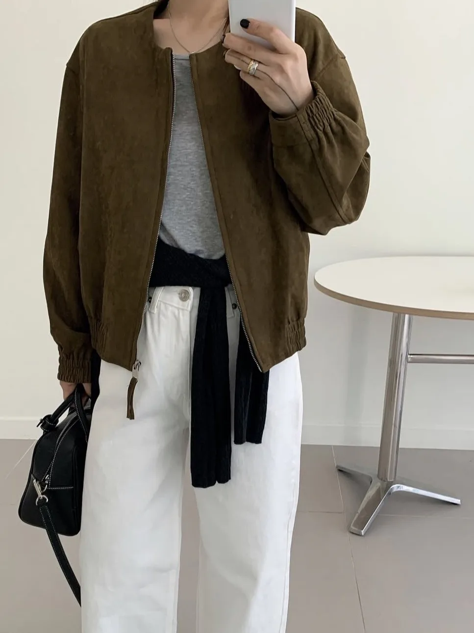 

Женский топ из искусственной замши в стиле ретро, осень 2022, модный круглый открытый кардиган на молнии, корейский свободный крой