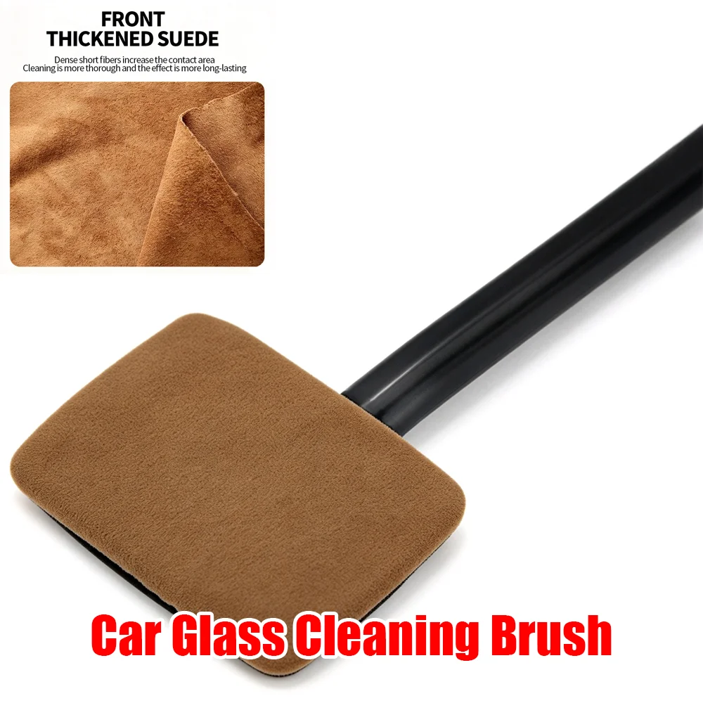 Car Glass Cleaning Brush Double Sided Suede Coral Fleece Window Cleaner Removable Washable Cloth Cover Handheld Tool Car Brushes
