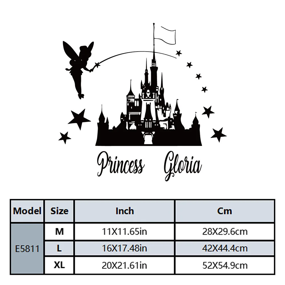 1PC Cartoon Fairy Castle Customizable Name Wall Sticker Wall Decal Sticker Home Decor A gift for a friend Art Decor Wallpaper