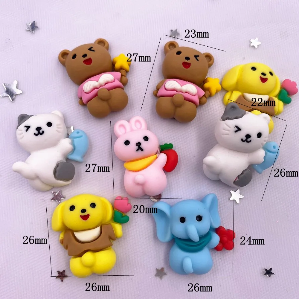 Painted Resin Kawaii Colorful Rabbit Cat Bear Elephant Dog Flatback Stone Figurine 10PCS Scrapbook DIY Decor Crafts Accessories