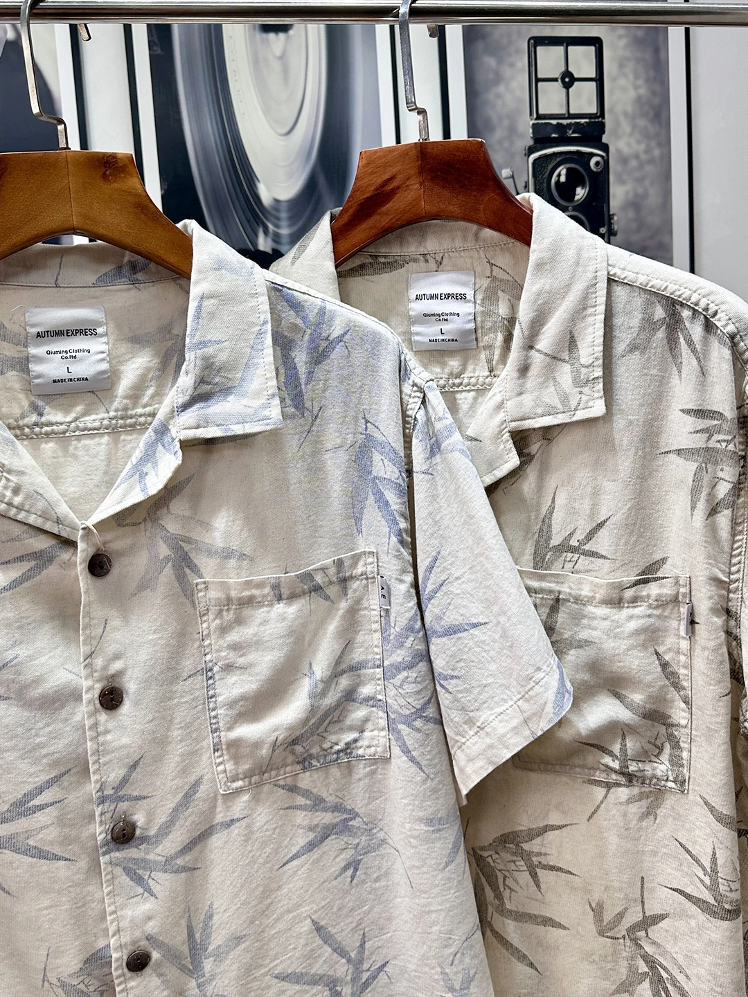 

Retro Japanese Sle Pure Cotton ort Sve Cuba Collar Bamboo Le Print Men's Loose Casual irt Summer Thin Model