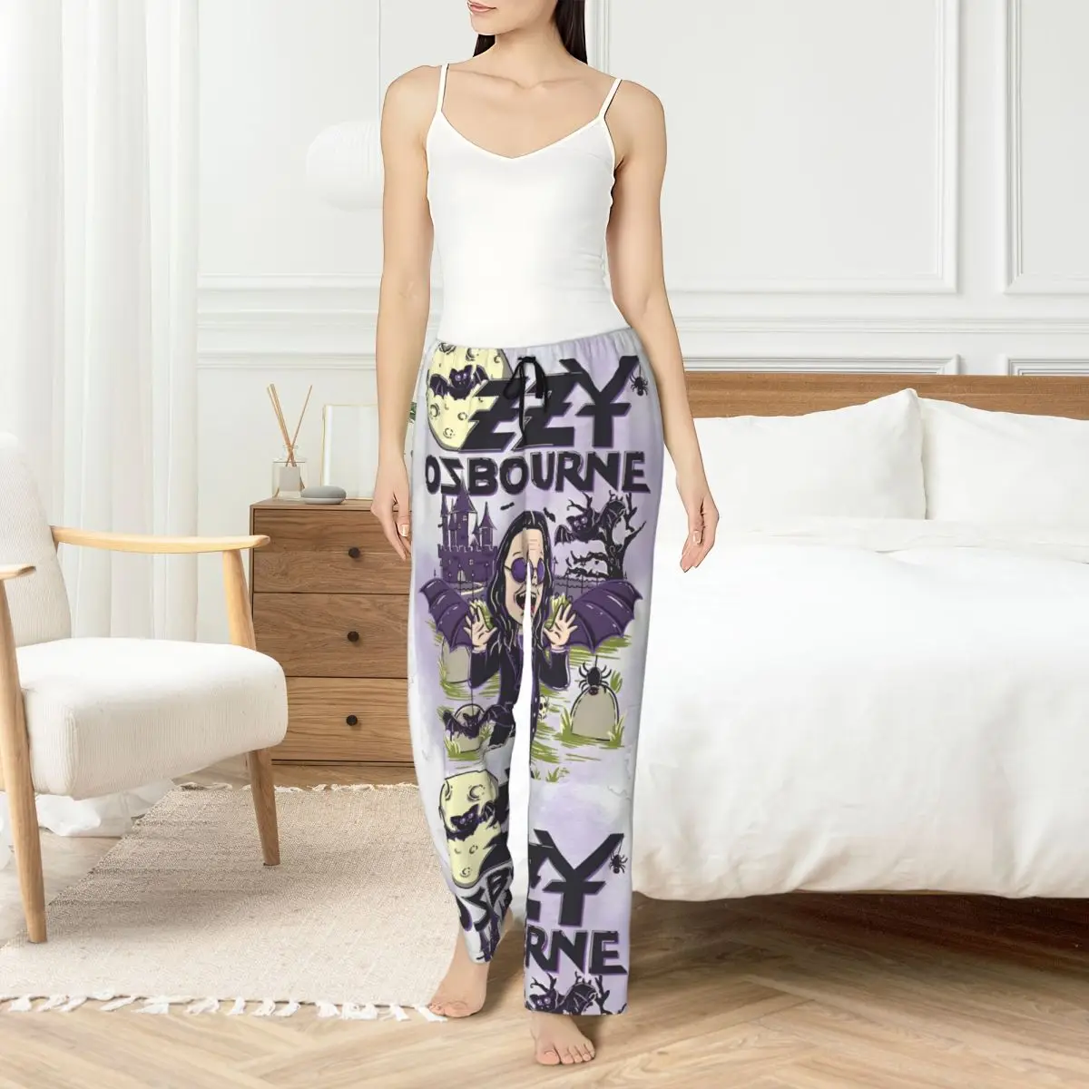 

Custom Printed Ozzy Osbourne Pajama Pants Womens Prince Of Darkness Sleep Sleepwear Bottoms with Pockets