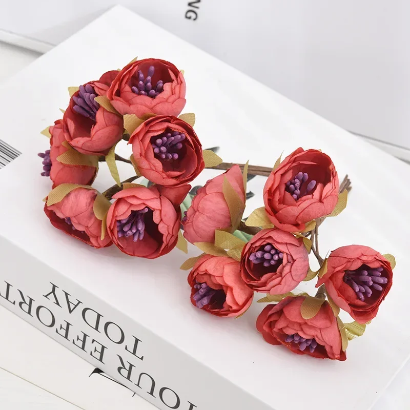 

6PCS Mini Artificial Flower Rose Bouquet Wedding Party Decoration DIY Handmade Wreath Gift Scrapbooking Craft Fake Flowers