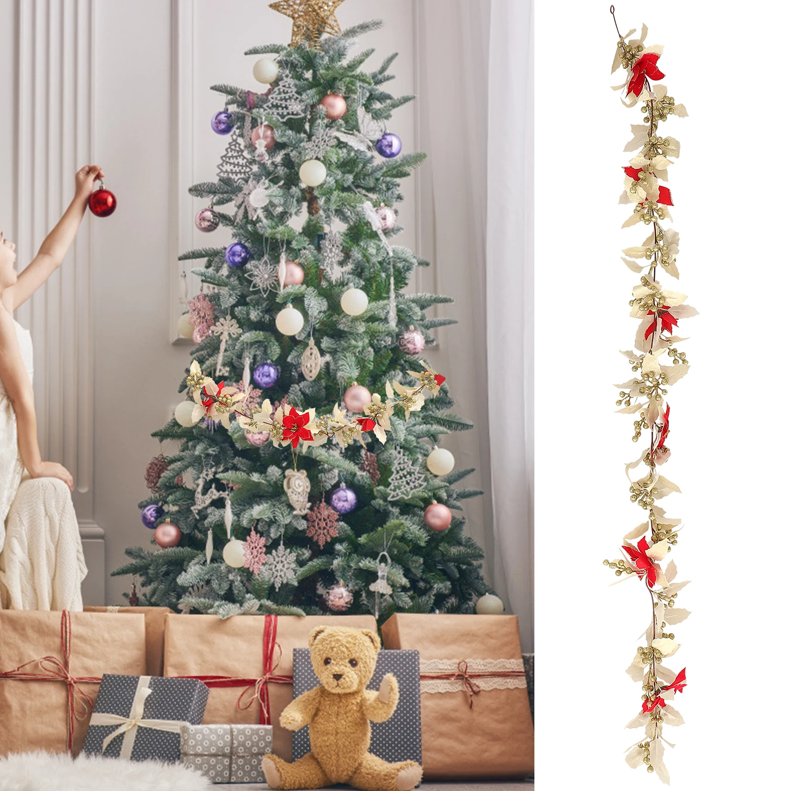 

Wreath Christmas Rattan Decoration Glitter Flower Vine Adjustable Tree Garland Bunting Golden Silk Vines