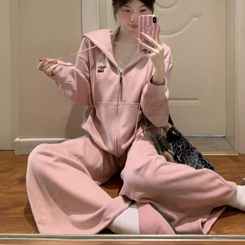 Loose Fit College Style Women's Sportswear Set Autumn Winter Fashion Slimming Korean Version Sweatshirt Pants Casual Two-Piec...