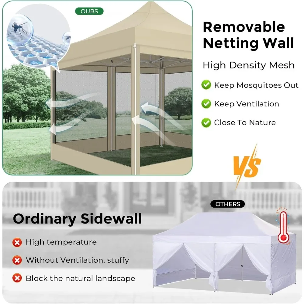 10x10 Heavy Duty Pop Up Canopy Tent with 4 Sidewalls, Commercial Gazebo Party Tent with Mosquito Netting Wall Easy