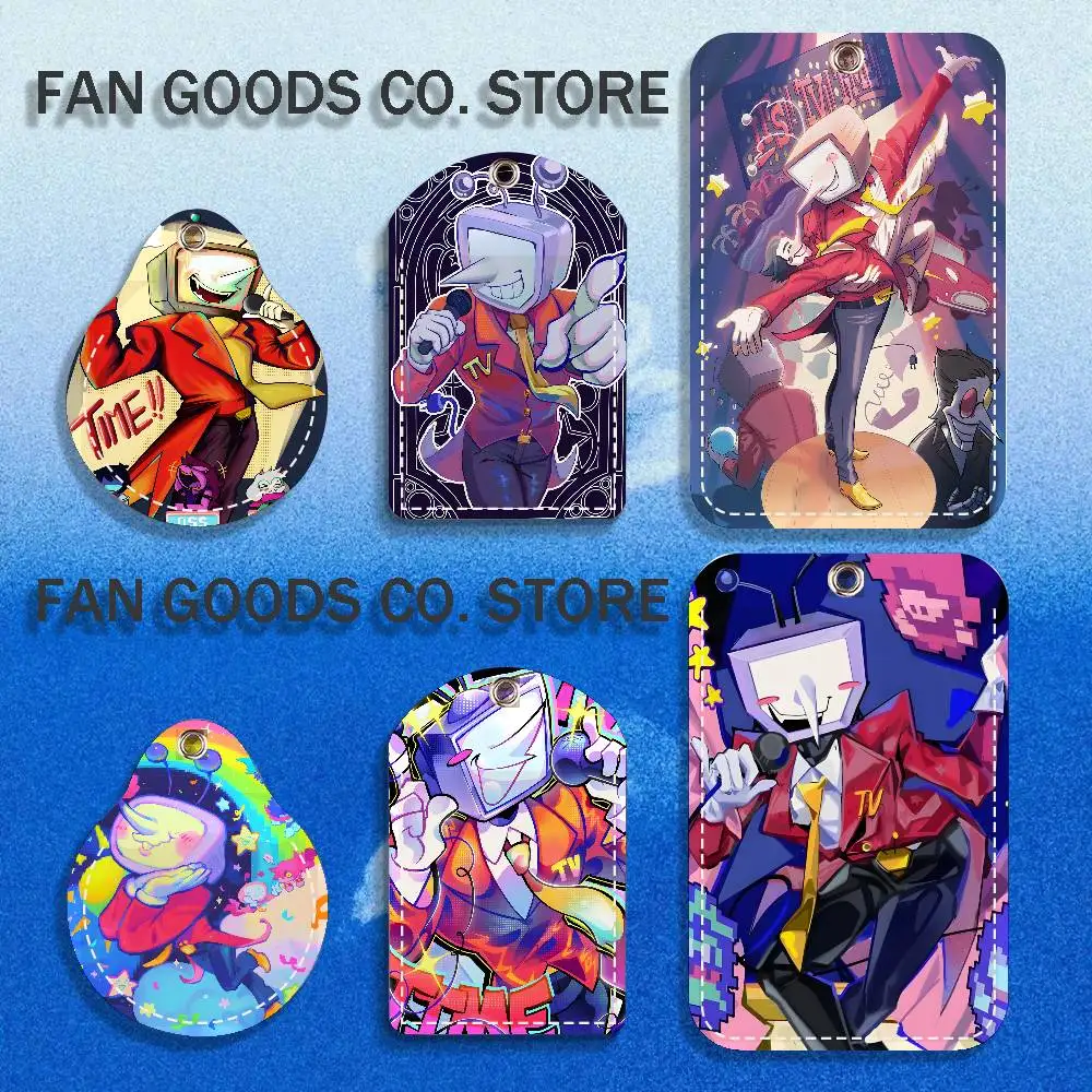 

D-Deltarune Tenna PU Leather Card Holder Keychain Key Ring Door Lock Access Tag ID Access Card Air Tag Case Keychain Card