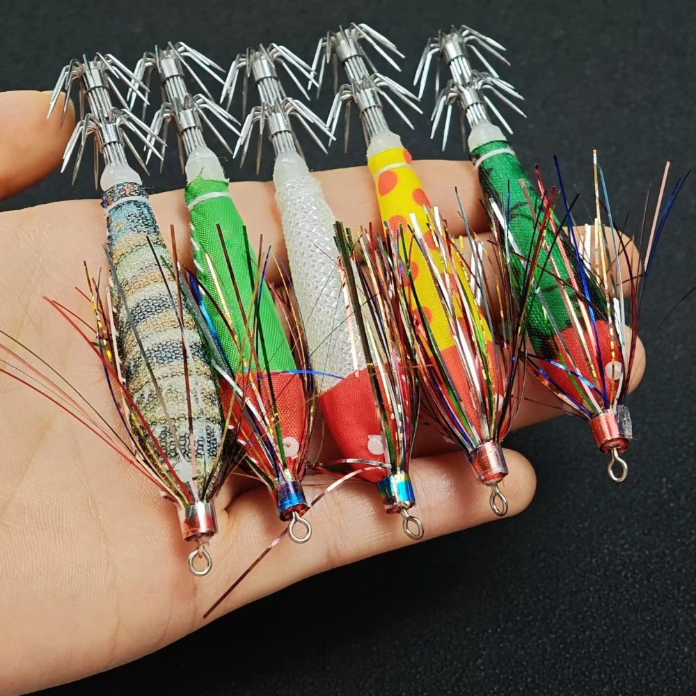 5pcs Glow Horizontal Squid Jig Egi Set 8.5cm Flash Tinsel Wood Shrimp Lure Luminous Octopus Cuttlefish Bait Sea Fishing Tackle gallery 4