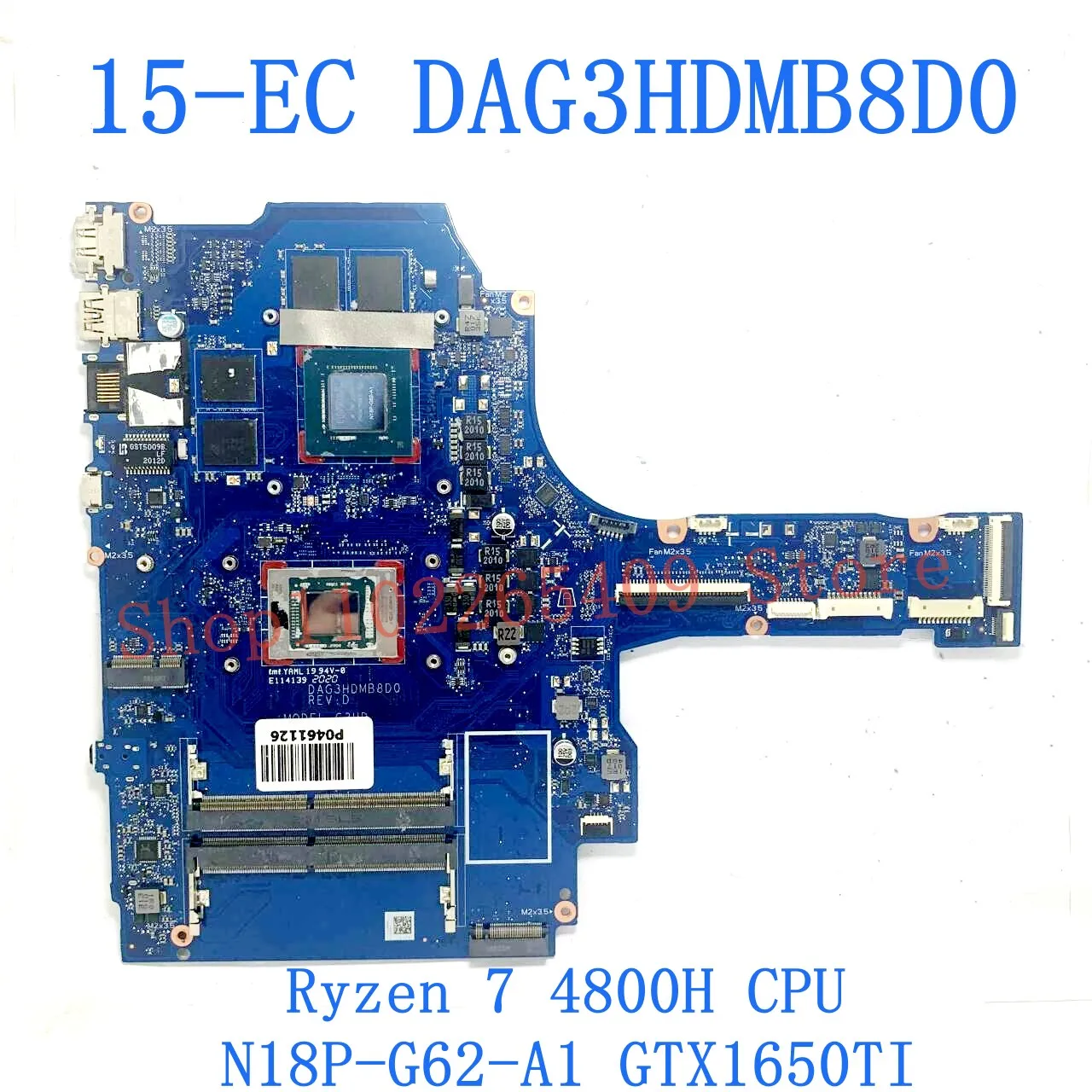 Placa base DAG3HDMB8D0 para ordenador portátil, placa base para HP 15-EC 15Z-EC TPN-Q229, con R5 4600H / R7 4800H CPU GTX1650/GTX1650TI, prueba 100%