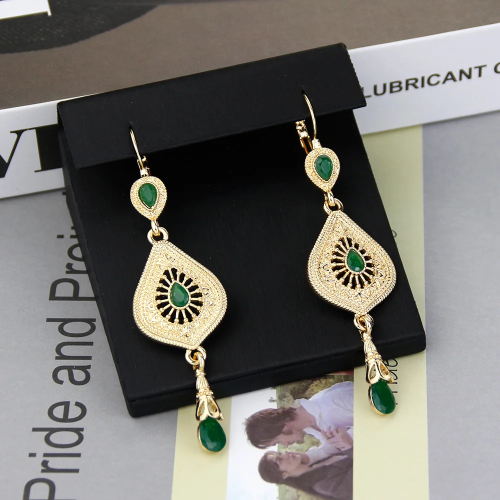 Sunspicems Gold Color Morocco Earring Arabic Jewelry For Women Algeria Long Drop Earring Bride Wedding Banquet Jewelry Gift image 5