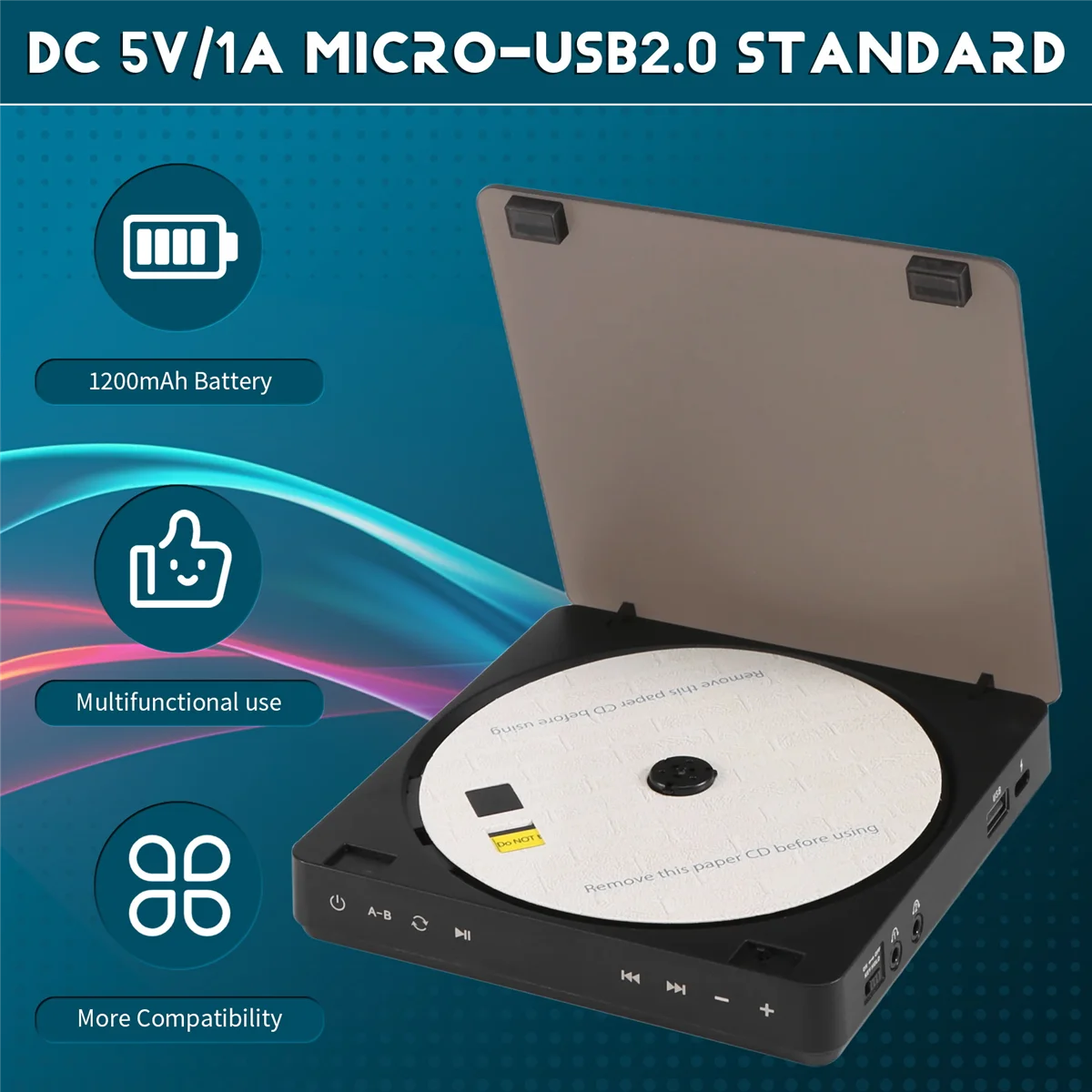 

Portable CD Player Double Headphone Version Contact Button Reproductor CD Walkman Rechargeable Shockproof LCD DisplayJAS