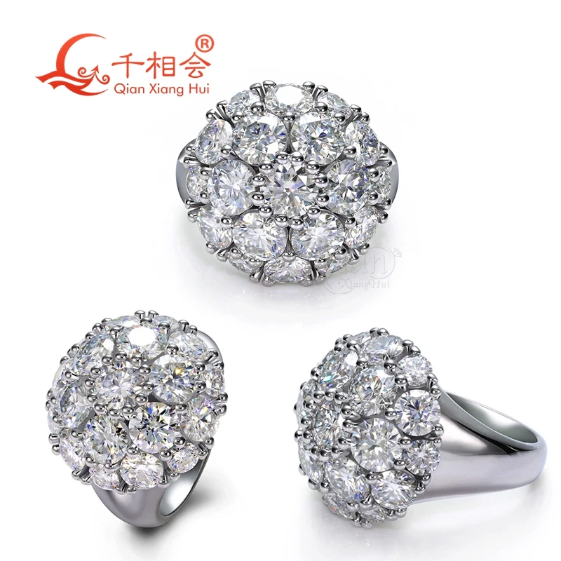 22mm round Hydrangea ring Sterling 925 Silver round Moissanite Ring Men women  Diamonds Male fine Jewelry gitf wedding happiness