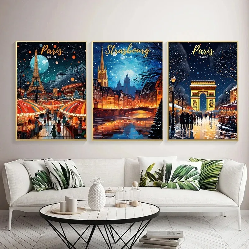 Strasbourg Christmas Istanbul Travel Center Night Trip Poster Print Wall Art Pictures Canvas Painting Living Room Home Decor