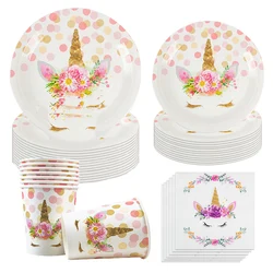 Unicorn Birthday Party Decoration Unicorn Tableware Paper Plates Cup Napkins 1st Birthday Party Decoration kids Baby Shower girl