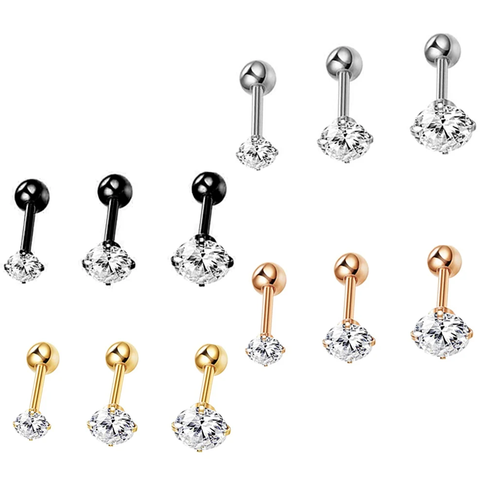 Surgical Steel Zircon Ear Cartilage Tragus Helix Piercing Labret Lip Studs Ring Internally Thread Earring Women Accessories 3 4