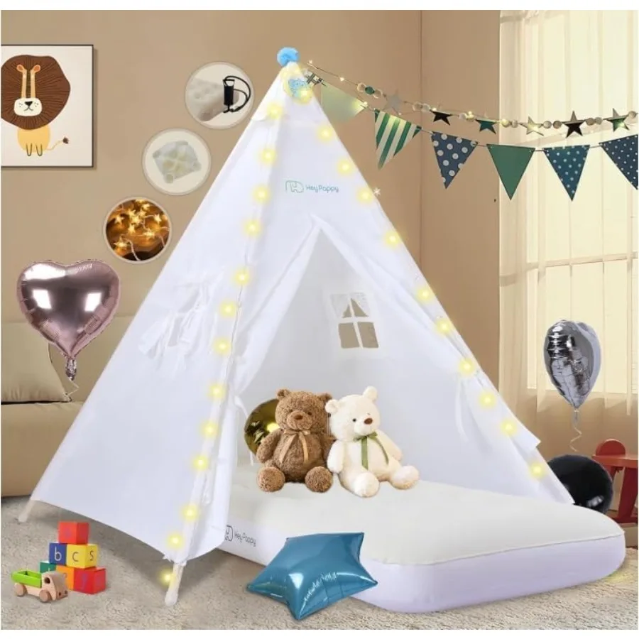 Paquet de 6 tente tipi pour avec matelas gonflable léger tente pour tout-petits tentes de chambre tentes de pyjama de fête tentes de couchage intérieur extérieur Playte
