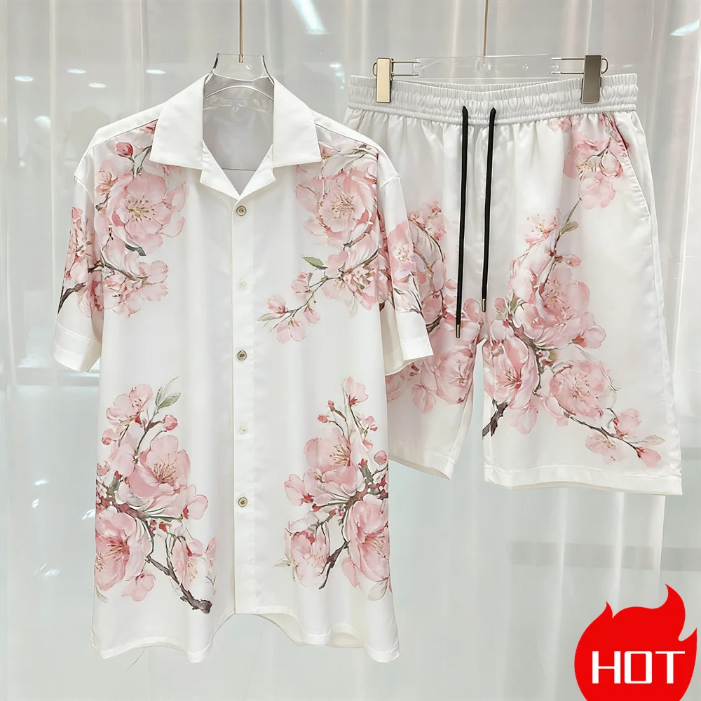 Digital printed men's set fashion two-piece shorts set high-quality summer short sleeved shirt Home leisure set Men y2k clothing