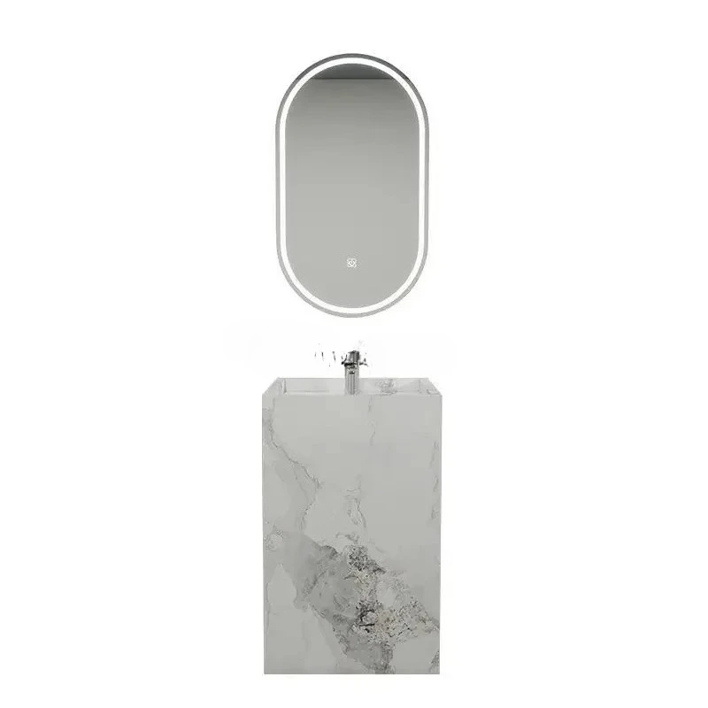 

Rock slab column integrated seamless wash basin bathroom floor-to-ceiling balcony