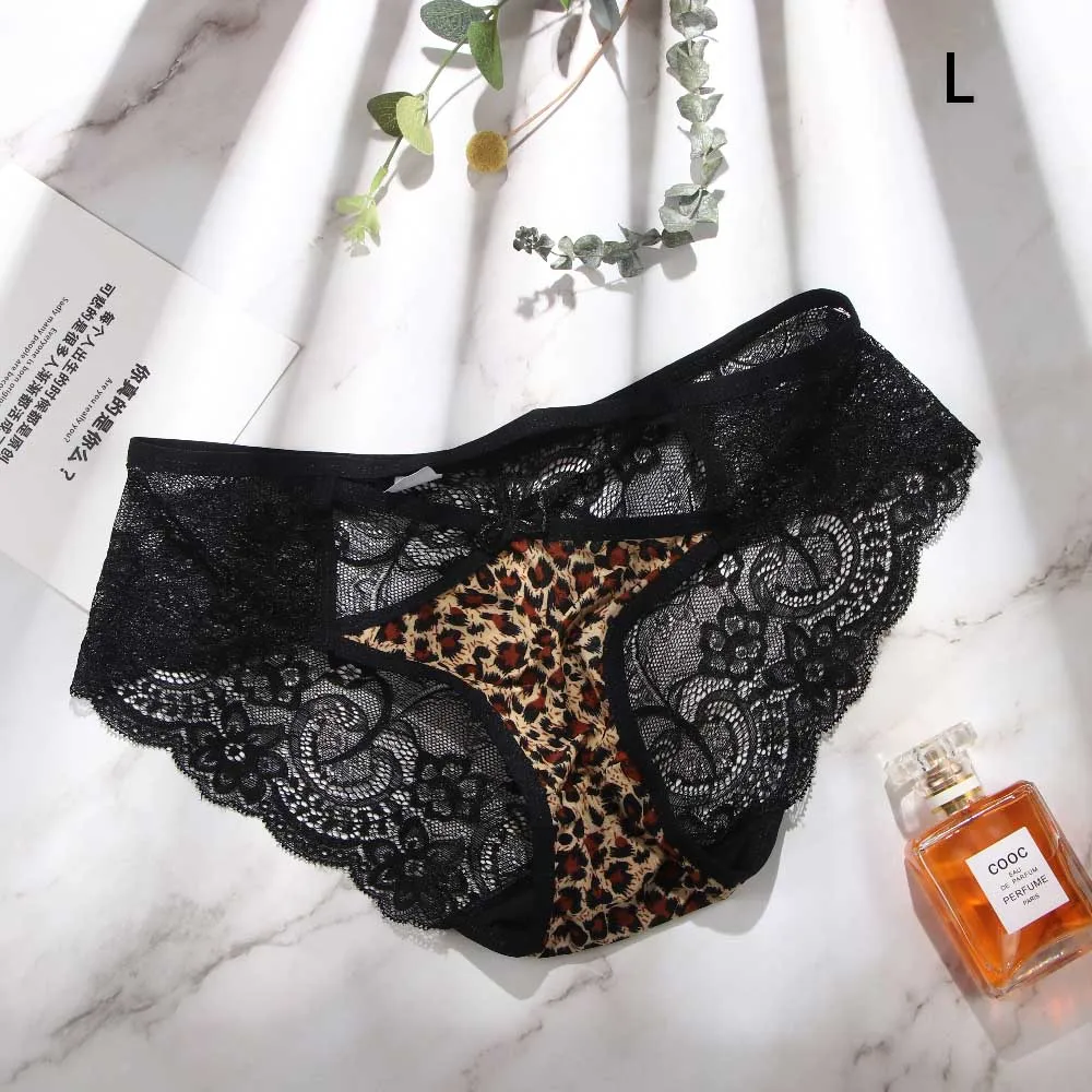 

Sexy Bownot Transparent Leopard Briefs Lace Thongs Underwear Leopard Panties