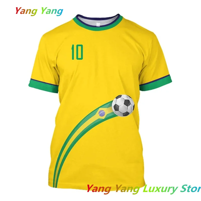 Five Star Brazil T Shirt Men Brazilian Flag Selection Soccer Team Shirt O-Neck Oversized Short Sleeve Men\'s Clothing Tops Tees