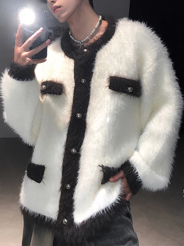 

American High Street Super Warm Thi Mink Knitted Sweater Men Women Plu Open Cardigan Small Fraance Couple Jaet