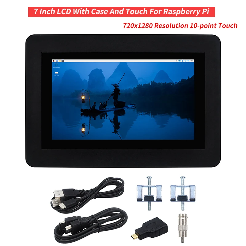 

7 Inch Touch LCD Screen Display 720x1280 Resolution 10-point Touch IPS Panel With Case For Raspberry Pi