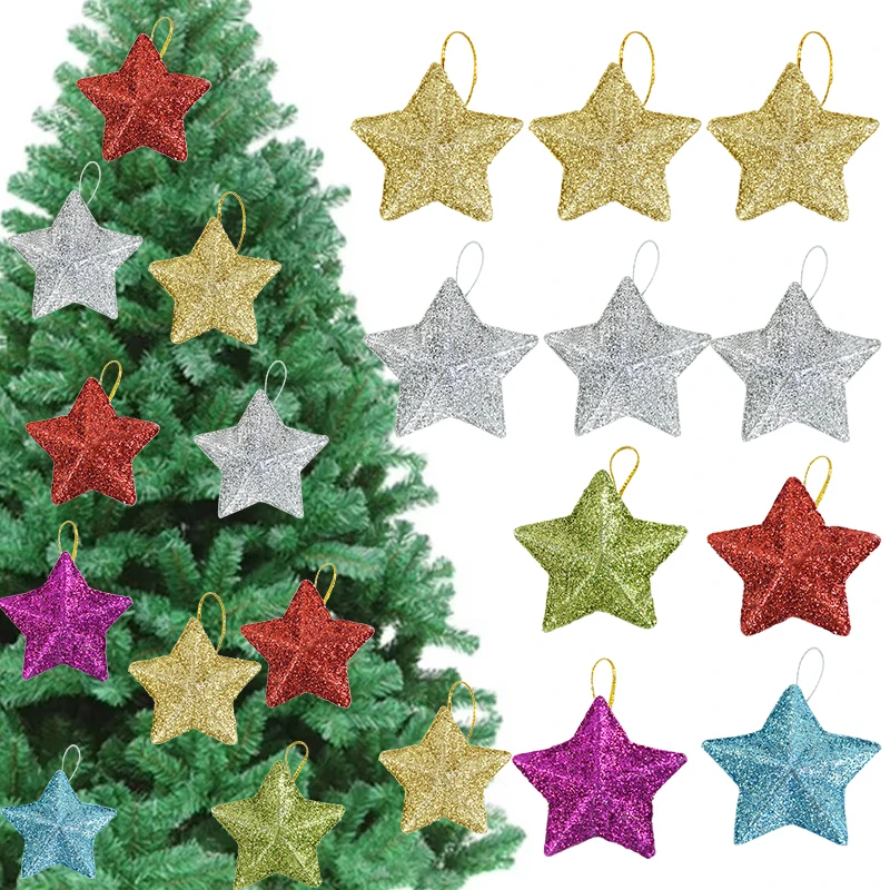 Gold StarChristmas Tree Ornaments Glitter Star Hanging Pendant Plastic Christmas Decorations For Home 2024 Navidad New Year 2025