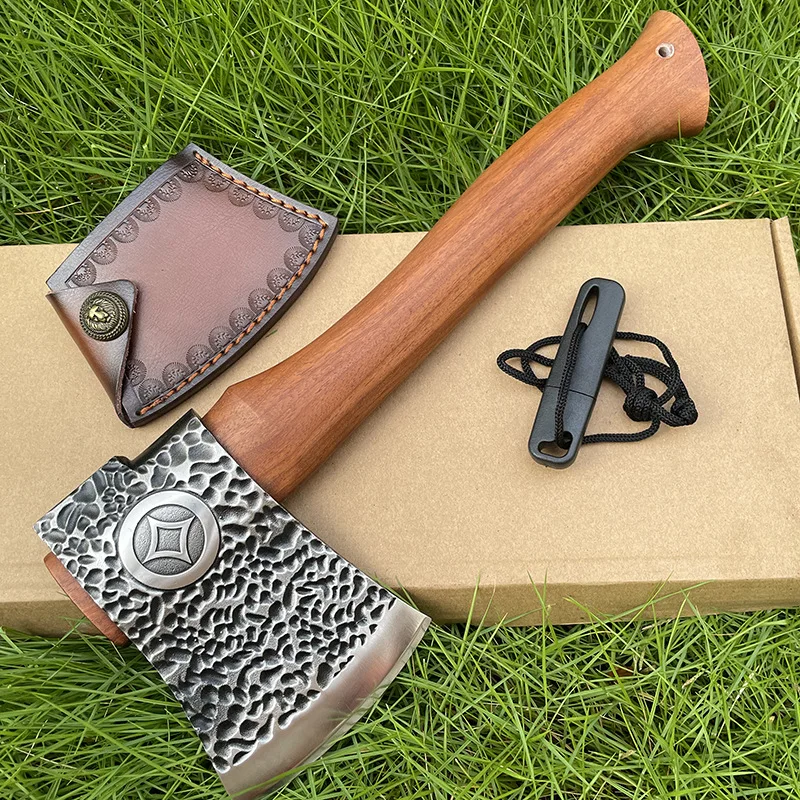

5CR13MOV Stainless Steel 58HRC Felling Axe Sandalwood Wooden Handle Outdoor Camping Survival Tools Fixed Blade Knife for Men