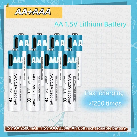AA AAA Rechargeable Battery 2300mAh 2600mAh Rechargeable AAA Battery Lithium Polymer Battery Quick Charging by Type-C USB Cable