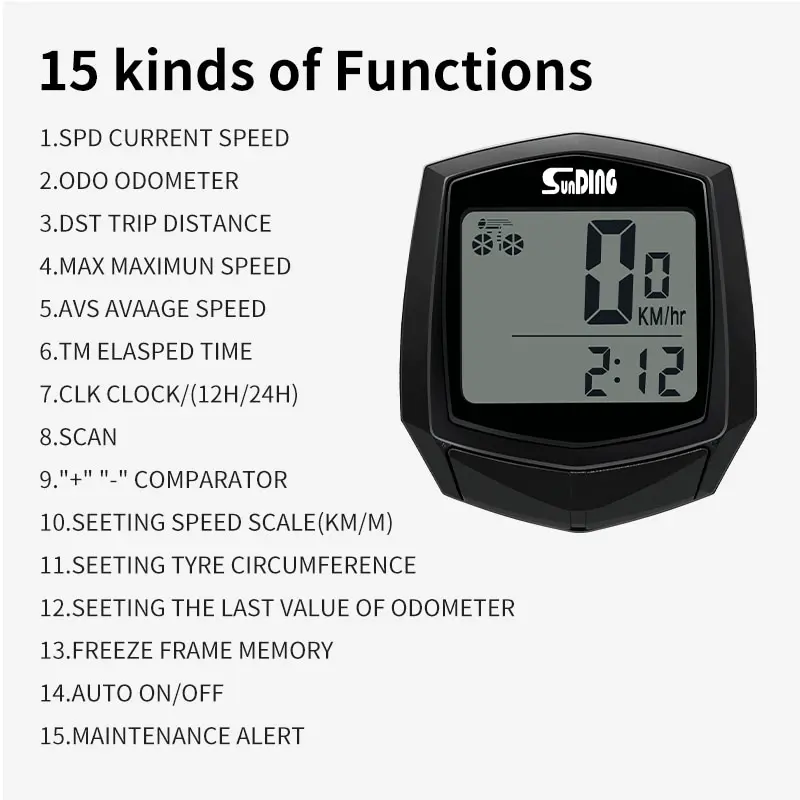 Bicycle Cycling Computer LCD Display Wired Odometer 15 Kinds of Functions Accurate Recording Auto Sleep Replaceable Battery