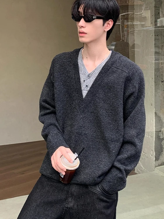 

V-Ne трикотаж, мужской повседневный зимний теплый цветной свитер, модный винтажный длинный свитер с высоким воротником