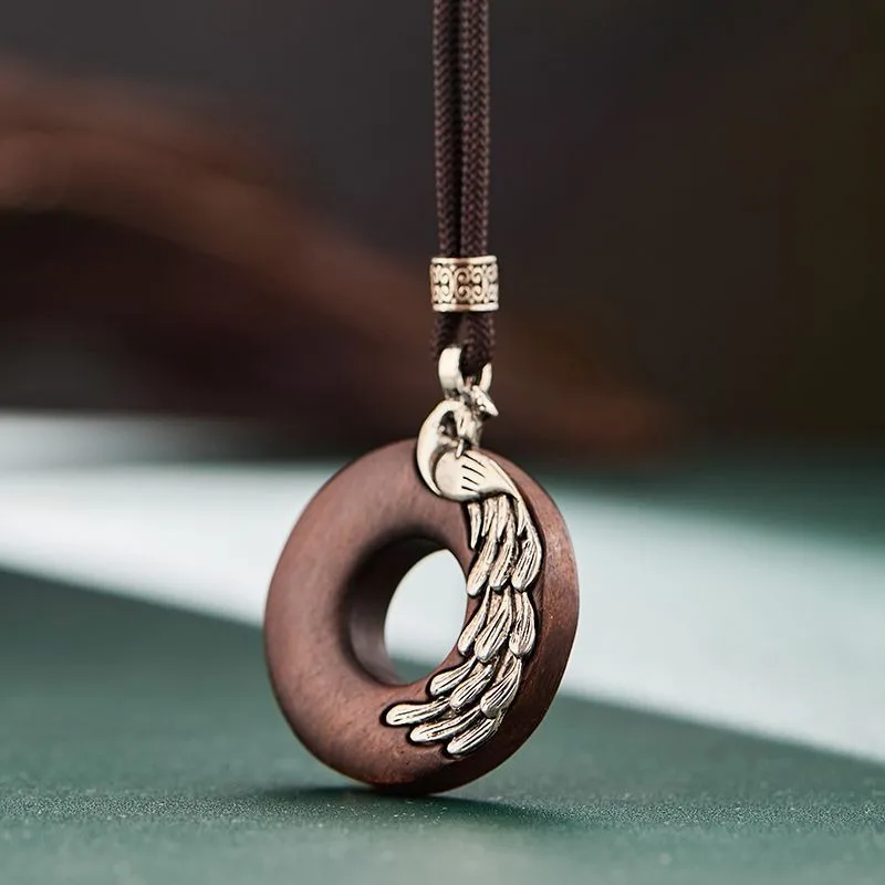 Pendentif paon en ébène de Style chinois Vintage, splendeur rayonnante, collier Long superposé réglable pour femmes, accessoire en mélange de lin
