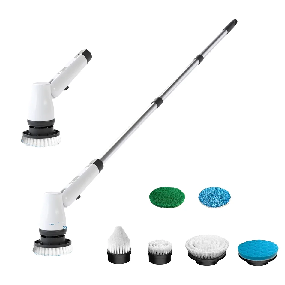 

Беспроводная многофункциональная электрическая щетка для чистки ванной комнаты, автоматическая телескопическая щетка с длинной ручкой, пластиковый пол