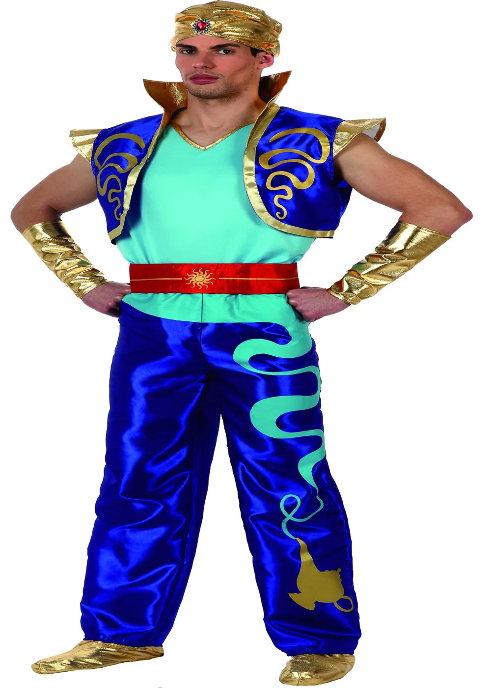 Nieuwe Mode Stijl Heren Carnaval Kostuum Cosplay Party Kleding Voor Mannen Gebreide Aladdin Kostuums Superhero Blauwe Kleur Plus Size