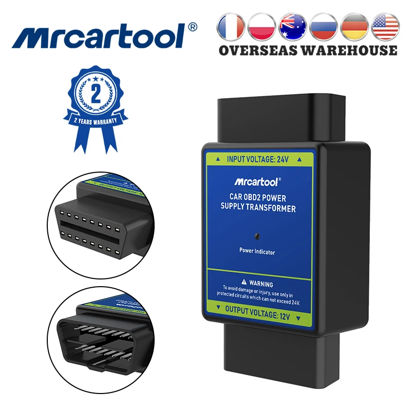 

MRCARTOOL OBD Power Supply 24V to 12V Adapter Step-down DC Converter Voltage Regulator Buck Connector 12V OBD Converter Adapter