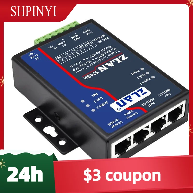 

Шлюз ZLAN 5243A с 2 портами RS485 на Ethernet RJ45 TCP IP Modbus RTU, многофункциональное последовательное устройство от rs232 до ethernet
