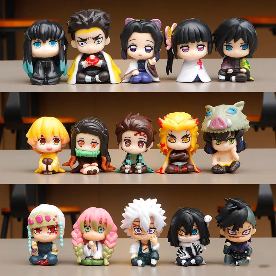 Demon Slayer Figur Q-Version Sitzende Figur Tomioka Giyuu/Tokitou Muichirou/Mitsuri/Tanjirou/Obanai/Nezuko PVC-Modellpuppe Weihnachtsgeschenk